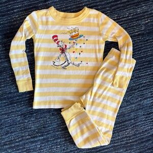 Hanna Andersson Yellow Stripe Dr. Seuss Cat in The Hat Long Sleeve Pajamas 4t